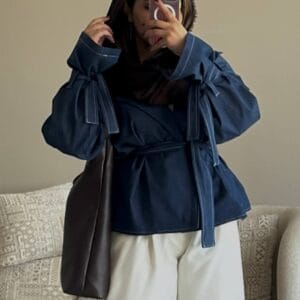 کت جین سورمه ای کمربندی کد320